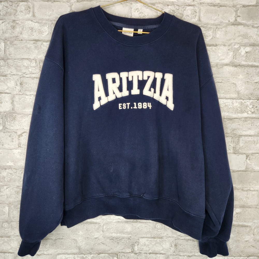 Aritzia Navy Varsity Crew Neck Sweatshirt Preppy Collegiate XL